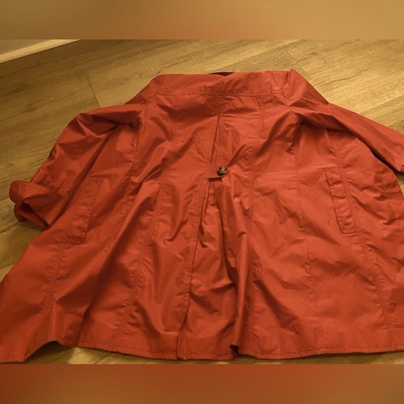 🌟EDDIE BAUER fully lined Red Coral Button Up Trench Coat Raincoat rain jacket - Picture 11 of 13